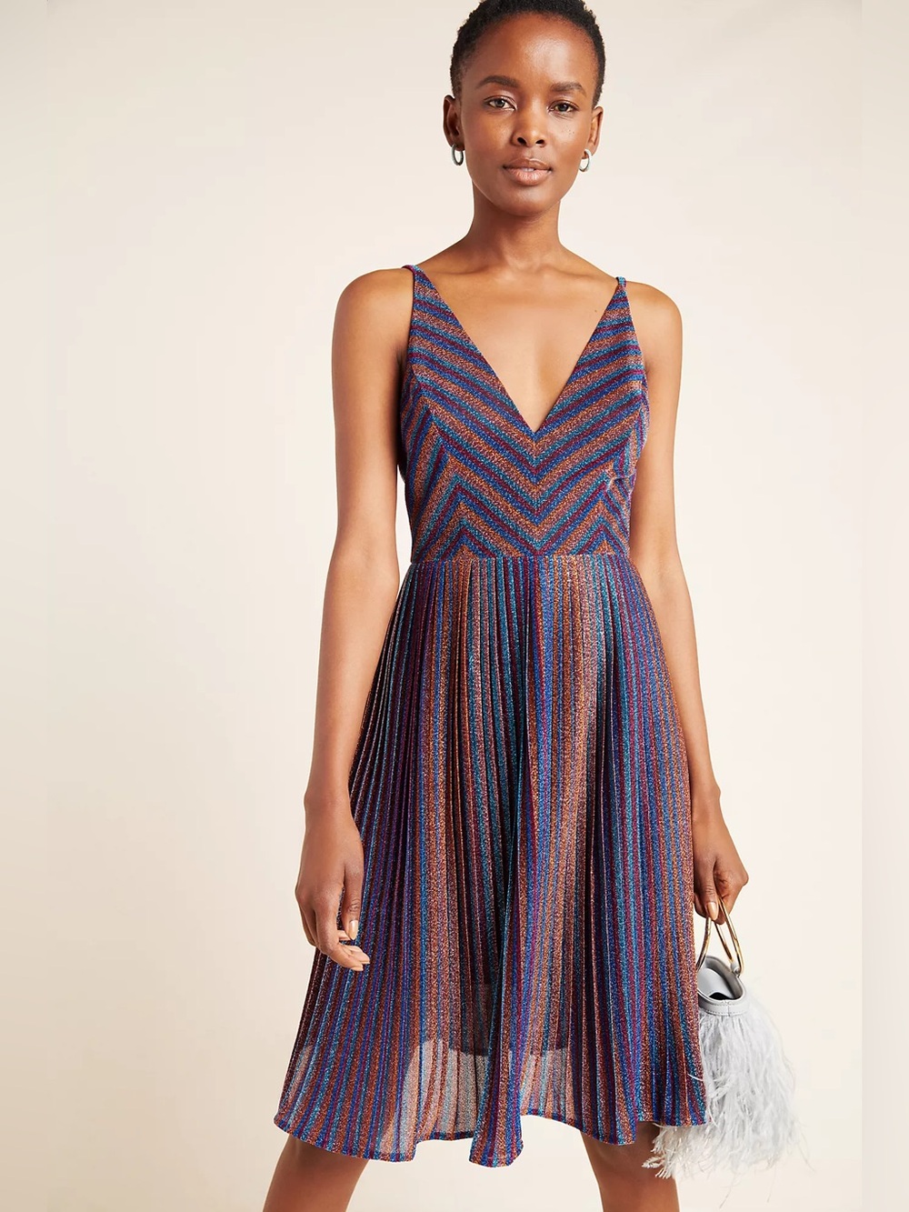NWT Anthropologie Farrah Metallic Mini Dress Chevron Stripe Cocktail Party M